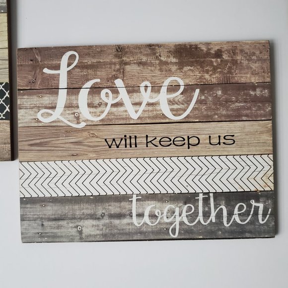Rustic Wood Wall Decor 2pcs HOME & LOVE theme Chevron Lattice Cottagecore Signs - Picture 3 of 8